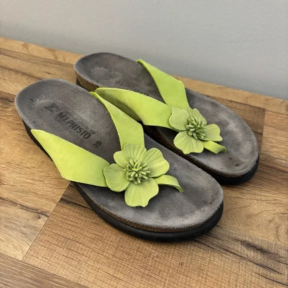 Mephisto Shoes Mephisto Violette Sandals Green Leather Flower